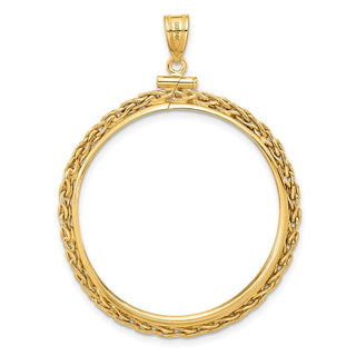 14k Yellow Gold 3mm Wheat Chain Screw Top 32mm Coin Bezel Pendant - Fits 1 oz Australian Nugget, 1 oz Kangaroo, 1 oz Panda, and Other Coins