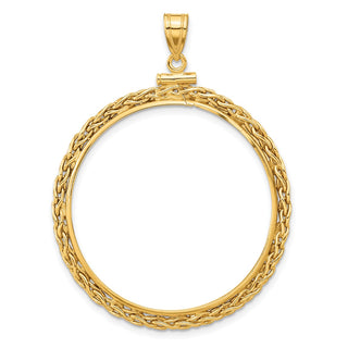 14k Yellow Gold 3mm Wheat Chain Screw Top 32mm Coin Bezel Pendant - Fits 1 oz Australian Nugget, 1 oz Kangaroo, 1 oz Panda, and Other Coins