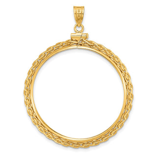 14k Yellow Gold 3mm Wheat Chain Screw Top 32.7mm Coin Bezel Pendant - Fits 1 oz American Eagle, 1 oz Cat, and 1 oz Krugerrand