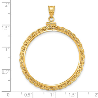 14k Yellow Gold 3mm Wheat Chain Screw Top 32.7mm Coin Bezel Pendant - Fits 1 oz American Eagle, 1 oz Cat, and 1 oz Krugerrand