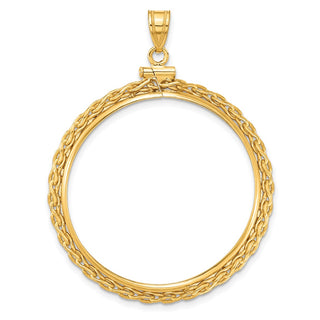 14k Yellow Gold 3mm Wheat Chain Screw Top 32.7mm Coin Bezel Pendant - Fits 1 oz American Eagle, 1 oz Cat, and 1 oz Krugerrand