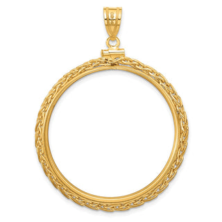 14k Yellow Gold 3mm Wheat Chain Screw Top 34.2mm Coin Bezel Pendant - Fits US $20 Liberty and US $20 St. Gaudens