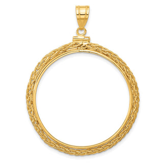 14k Yellow Gold 3mm Wheat Chain Screw Top 34.2mm Coin Bezel Pendant - Fits US $20 Liberty and US $20 St. Gaudens