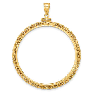 14k Yellow Gold 3mm Wheat Chain Screw Top 37mm Coin Bezel Pendant - Fits 50 Pesos and Centenario