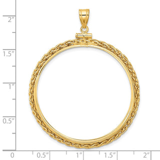 14k Yellow Gold 3mm Wheat Chain Screw Top 37mm Coin Bezel Pendant - Fits 50 Pesos and Centenario