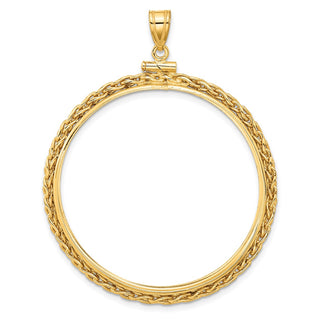 14k Yellow Gold 3mm Wheat Chain Screw Top 37mm Coin Bezel Pendant - Fits 50 Pesos and Centenario