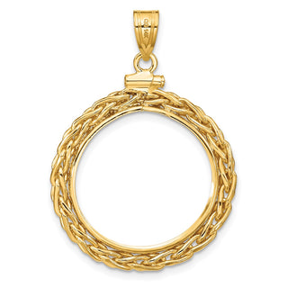 14k Yellow Gold 3.5mm Wheat Chain Screw Top 22mm Coin Bezel Pendant - Fits 1/4 oz American Eagle and Other Coins