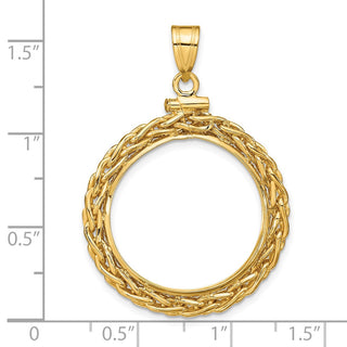 14k Yellow Gold 3.5mm Wheat Chain Screw Top 22mm Coin Bezel Pendant - Fits 1/4 oz American Eagle and Other Coins