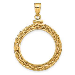 14k Yellow Gold 3.5mm Wheat Chain Screw Top 22mm Coin Bezel Pendant - Fits 1/4 oz American Eagle and Other Coins