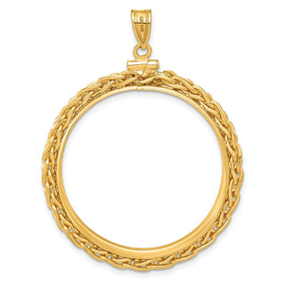 14k Yellow Gold 3.5mm Wheat Chain Screw Top 32mm Coin Bezel Pendant - Fits 1 oz Australian Nugget, 1 oz Kangaroo, 1 oz Panda, and Other Coins