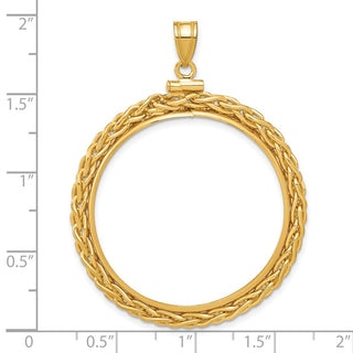 14k Yellow Gold 3.5mm Wheat Chain Screw Top 32mm Coin Bezel Pendant - Fits 1 oz Australian Nugget, 1 oz Kangaroo, 1 oz Panda, and Other Coins