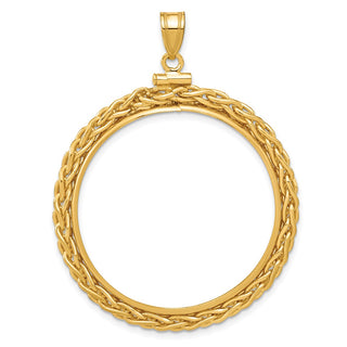 14k Yellow Gold 3.5mm Wheat Chain Screw Top 32mm Coin Bezel Pendant - Fits 1 oz Australian Nugget, 1 oz Kangaroo, 1 oz Panda, and Other Coins