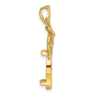14k Yellow Gold Polished Fancy Filigree Top and Diamond-cut 14.0mm Prong Coin Bezel Pendant - Fits 1/20 oz Maple Leaf and Other Coins