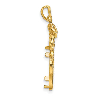 14k Yellow Gold Polished Fancy Filigree Top and Diamond-cut 16.5mm Prong Coin Bezel Pendant - Fits 1/10 oz American Eagle and 1/10 oz Krugerrand