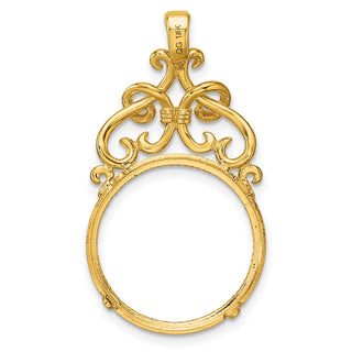 14k Yellow Gold Polished Fancy Filigree Top and Diamond-cut 17.8mm Prong Coin Bezel Pendant - Fits US $2.50 Liberty and Other Coins