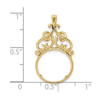 14k Yellow Gold 13mm Filigree Top Prong Coin Bezel Pendant - Fits 2 Pesos and US $1
