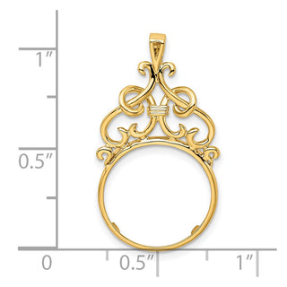 14k Yellow Gold 14mm Filigree Top Prong Coin Bezel Pendant - Fits 1/20 oz Maple Leaf and Other Coins