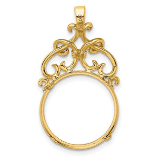 14k Yellow Gold 16.5mm Filigree Top Prong Coin Bezel Pendant - Fits 1/10 oz American Eagle and 1/10 oz Krugerrand