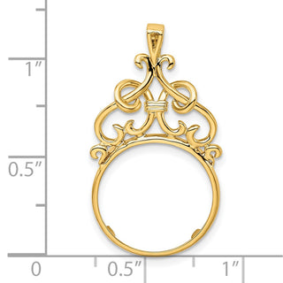 14k Yellow Gold 16.5mm Filigree Top Prong Coin Bezel Pendant - Fits 1/10 oz American Eagle and 1/10 oz Krugerrand