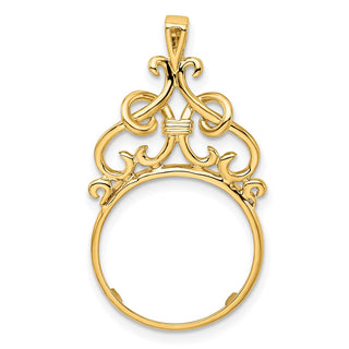 14k Yellow Gold 16.5mm Filigree Top Prong Coin Bezel Pendant - Fits 1/10 oz American Eagle and 1/10 oz Krugerrand