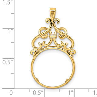 14k Yellow Gold 17.8mm Filigree Top Prong Coin Bezel Pendant - Fits US $2.50 Liberty and Other Coins