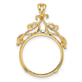 14k Yellow Gold 16.5mm Thin Filigree Top Prong Coin Bezel Pendant - Fits 1/10 oz American Eagle and 1/10 oz Krugerrand
