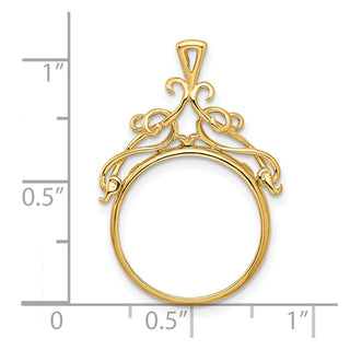 14k Yellow Gold 16.5mm Thin Filigree Top Prong Coin Bezel Pendant - Fits 1/10 oz American Eagle and 1/10 oz Krugerrand