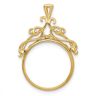 14k Yellow Gold 16.5mm Thin Filigree Top Prong Coin Bezel Pendant - Fits 1/10 oz American Eagle and 1/10 oz Krugerrand