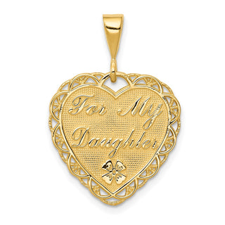14k Yellow Gold Reversible FOR MY DAUGHTER Heart Pendant C1701