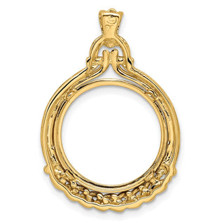 14k Yellow Gold Fancy 16.5mm Wheat Bottom Prong Coin Bezel Pendant - Fits 1/10 oz American Eagle and 1/10 oz Krugerrand