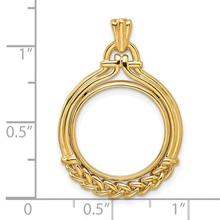 14k Yellow Gold Fancy 16.5mm Wheat Bottom Prong Coin Bezel Pendant - Fits 1/10 oz American Eagle and 1/10 oz Krugerrand