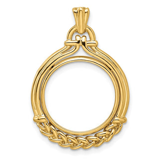 14k Yellow Gold Fancy 16.5mm Wheat Bottom Prong Coin Bezel Pendant - Fits 1/10 oz American Eagle and 1/10 oz Krugerrand