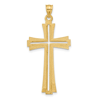 14k Yellow Gold Diamond-Cut and Satin Cross Pendant