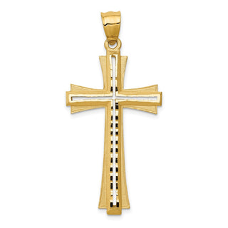 14k Yellow Gold Diamond-Cut and Satin Cross Pendant