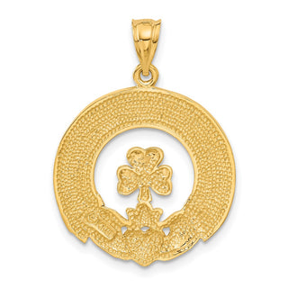 14k Yellow Gold Claddagh Leaf Pendant