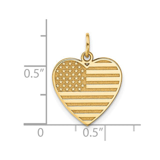 14k Yellow Gold Us Flag Heart Charm