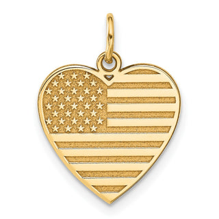 14k Yellow Gold Us Flag Heart Charm