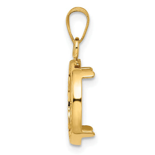 14k Yellow Gold Polished and Diamond-cut 13.0mm Prong Coin Bezel Pendant - Fits 2 Pesos