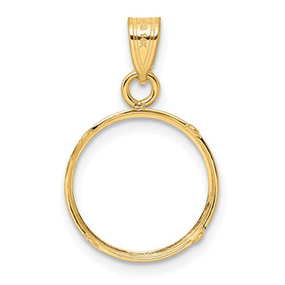 14k Yellow Gold Polished and Diamond-cut 13.0mm Prong Coin Bezel Pendant - Fits 2 Pesos