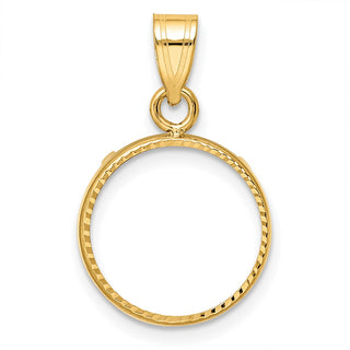14k Yellow Gold Polished and Diamond-cut 13.0mm Prong Coin Bezel Pendant - Fits 2 Pesos