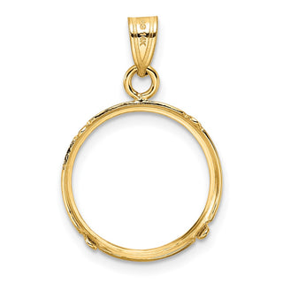 14k Yellow Gold Polished and Diamond-cut 15.0mm Prong Coin Bezel Pendant