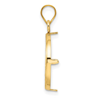 14k Yellow Gold Polished and Diamond-cut 15.5mm Prong Coin Bezel Pendant