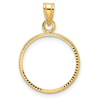 14k Yellow Gold Polished and Diamond-cut 15.5mm Prong Coin Bezel Pendant