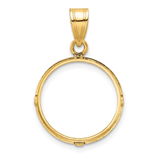 14k Yellow Gold Polished and Diamond-cut 16.5mm Prong Coin Bezel Pendant