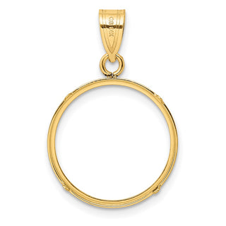 14k Yellow Gold Polished and Diamond-cut 17.8mm Prong Coin Bezel Pendant