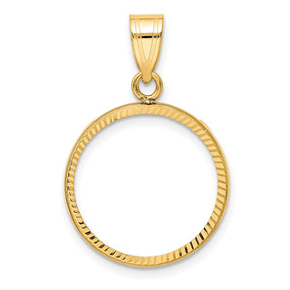 14k Yellow Gold Polished and Diamond-cut 17.8mm Prong Coin Bezel Pendant
