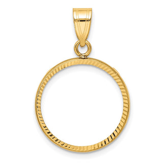 14k Yellow Gold Polished and Diamond-cut 18.0mm Prong Coin Bezel Pendant