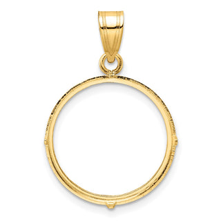 14k Yellow Gold Polished and Diamond-cut 19.0mm Prong Coin Bezel Pendant
