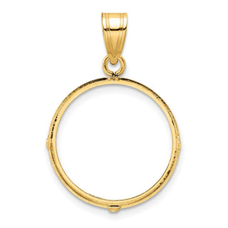 14k Yellow Gold Polished and Diamond-cut 19.5mm Prong Coin Bezel Pendant