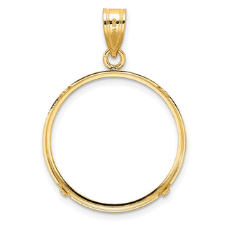 14k Polished and Diamond-cut 21.6mm Prong Coin Bezel Pendant - Fits US $5 Bald Eagle, US $5 Congressional, US $5 Liberty, and Other Coins